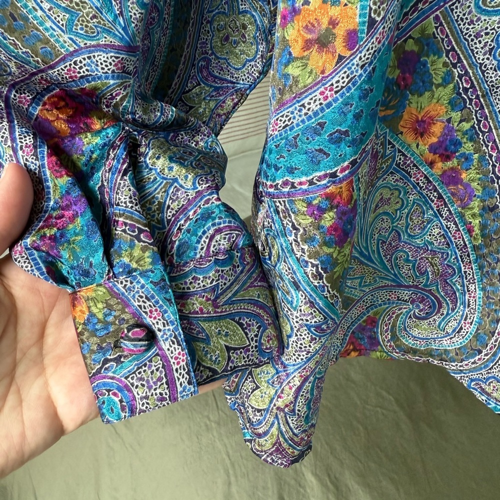 Vintage Paisley Button Up Blouse Purple Shirt M 10 Boho Office-Core 70s 80s 90s - Picture 3 of 5